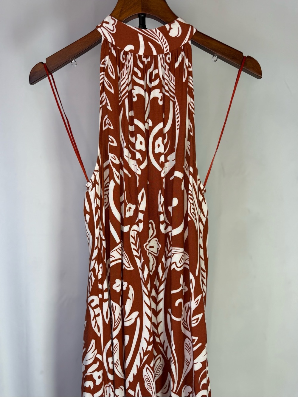 MSK Rust and White Halter-Style Printed Maxi Dress